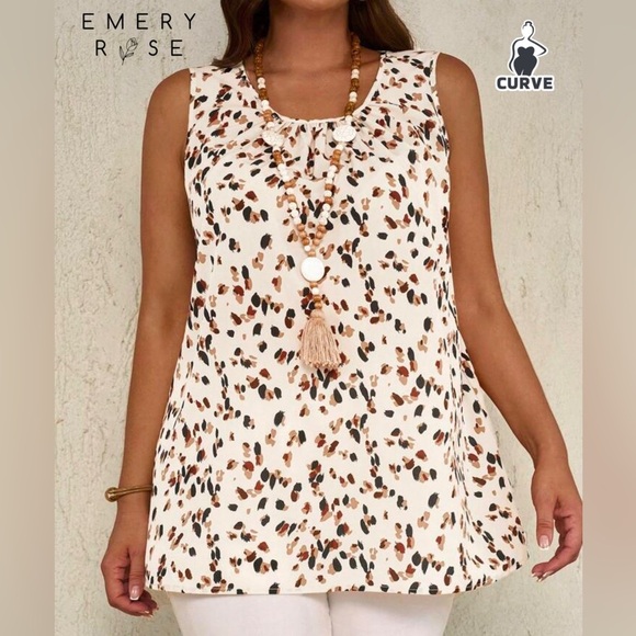 EMERY ROSE Tank Blouse 5XL= 22W Bust 56" Length 29.5" All Over Print Neutral NWT - Picture 1 of 13